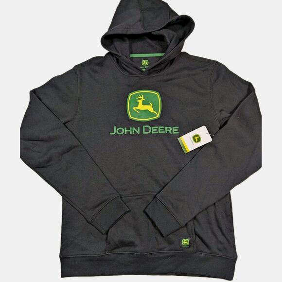 NEW John Deere Youth Boys XXL (18) Black Hoodie w/Pockets Pullover  NWT - Picture 1 of 8